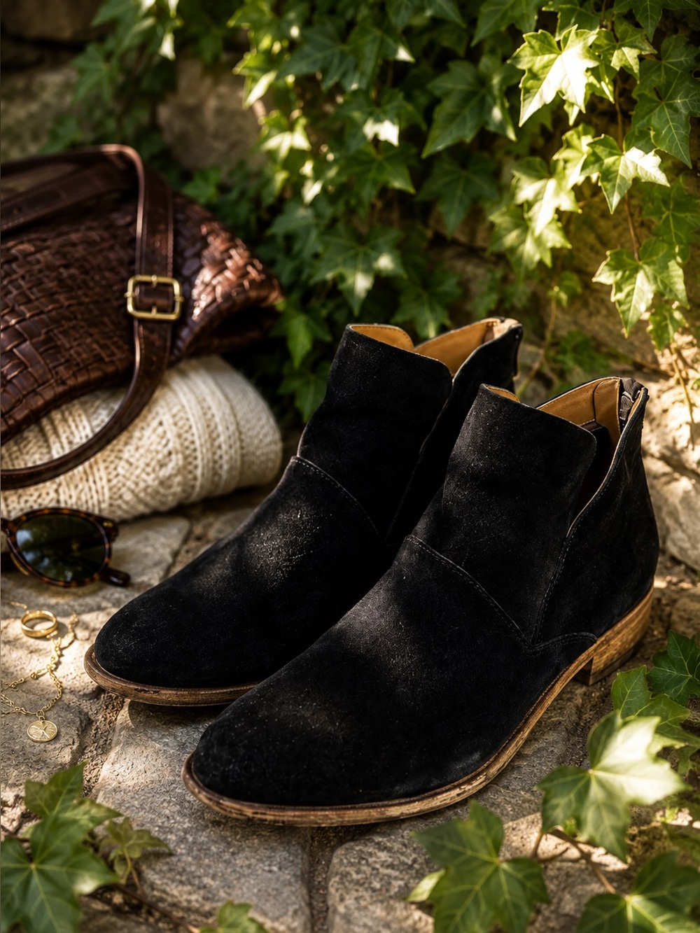 KORK-EASE Distressed Downtown Black Suede Ryder Style Ankle Boots, 8.5M